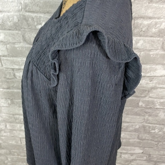 Loft Slate Blue Smocked Ruffle Top - Picture 2 of 6